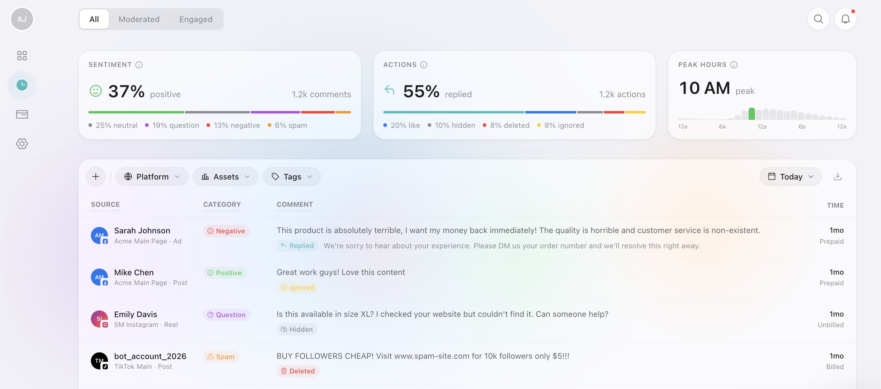 Logs tab with comment details