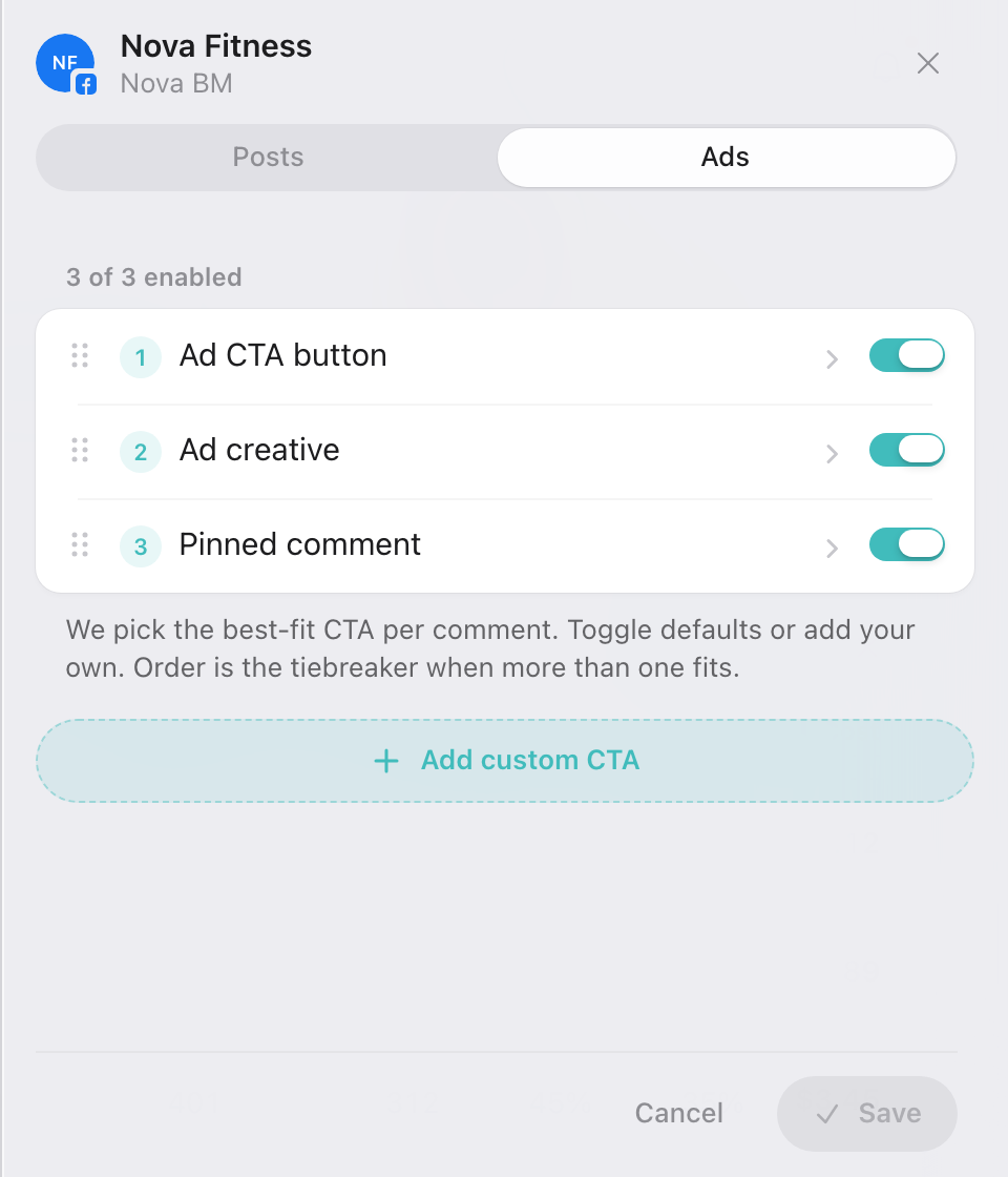 Default CTAs for Ads on a standard page