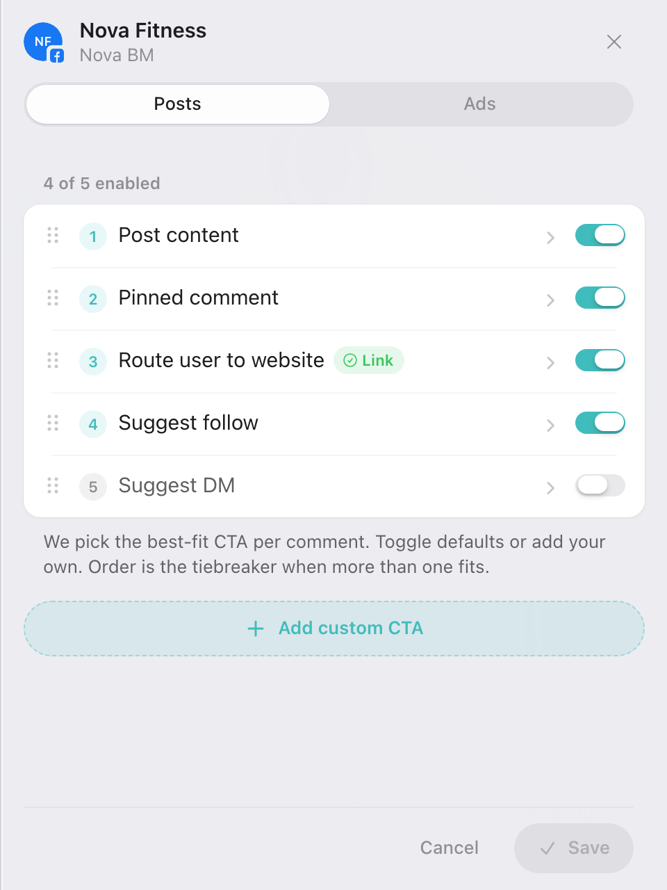 Default CTAs for Posts on a standard page
