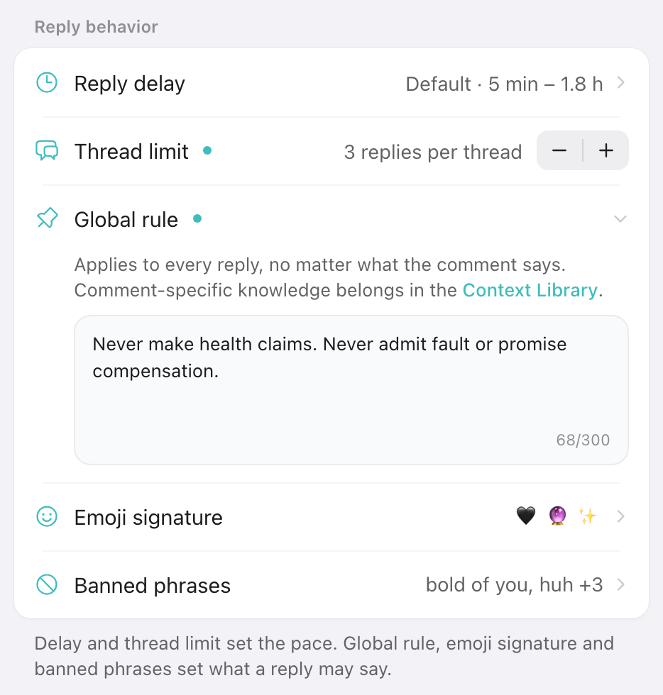 Global rule editor: a rule every reply follows